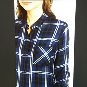 Rails flannel shirt Navy blue and pink plaid XS